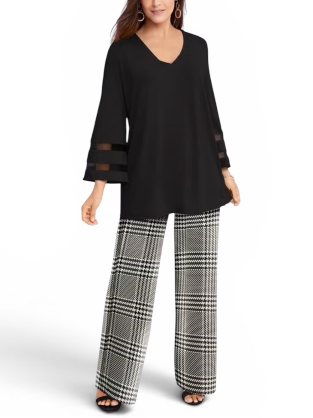 *NWT* Jessica London Black/Beige Plaid Wide Leg Pants - Size 14/16 Petite